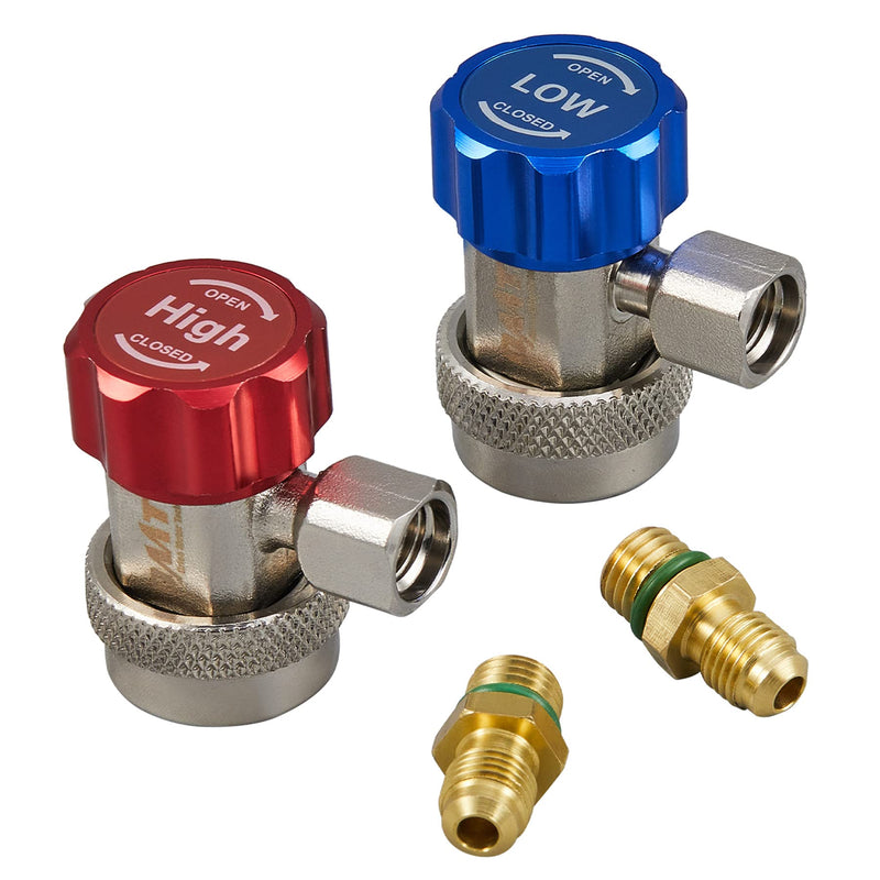 [Australia - AusPower] - ORION MOTOR TECH R134a Quick Coupler Adapter, Adjustable R134a Adapters and AC Hose Fittings, HP and LP Connectors for R134a Car AC System Evacuation Recharging and More, 1/4" Flares, Set of 2 