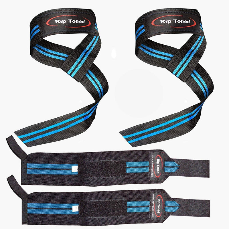 [Australia - AusPower] - Rip Toned Lifting Straps + Wrist Wraps Bundle (1 Pair of Each) 18" or 13" Wraps for Weightlifting, Xfit, Workout, Gym, Powerlifting, Bodybuilding, Strength Training - Men & Women 13" Blue - Less Stiff 