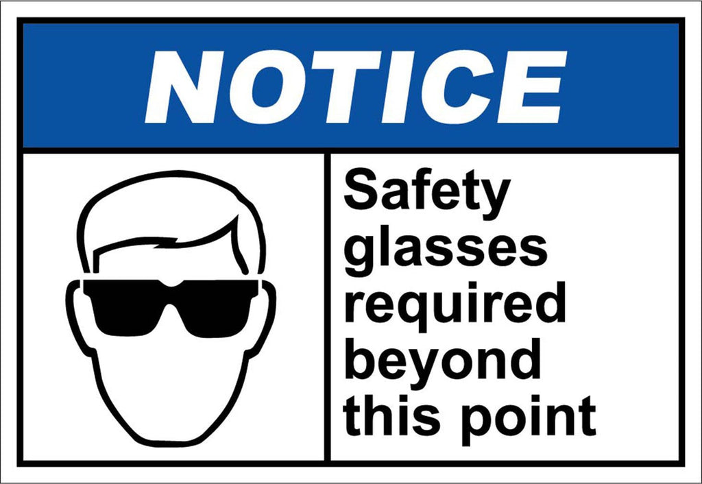 [Australia - AusPower] - Safety Glasses Required Beyond This Point Notice OSHA ANSI Label Decal Sticker 7 inches x 5 inches 7x5 inches 
