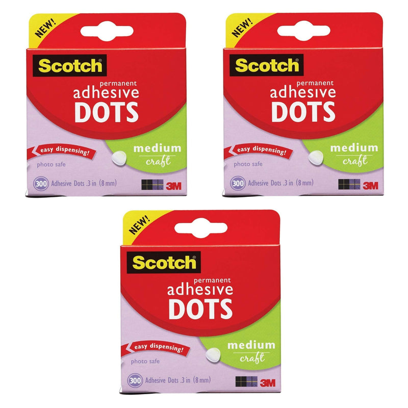 [Australia - AusPower] - Scotch Brand 599039153097 Scotch 010-300M 300-Pack Adhesive Dots, Medium, 300 Count, Clear, 3 Pack 