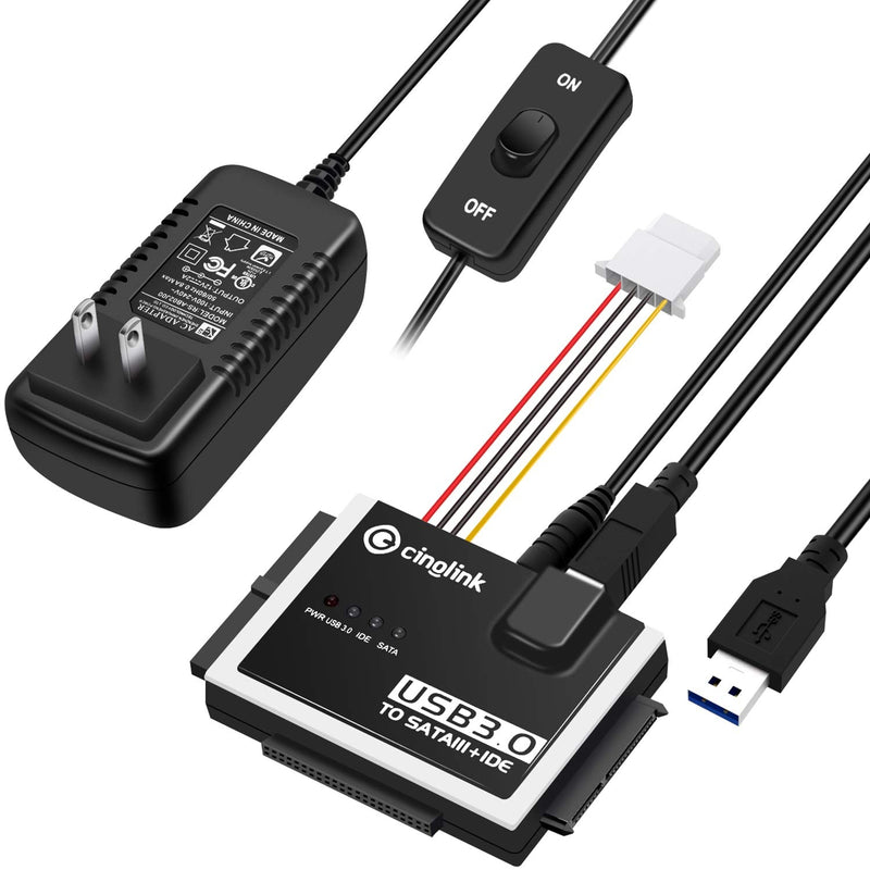 [Australia - AusPower] - Cinolink SATA IDE to USB 3.0 Adapter for Universal 2.5"/3.5" Inch IDE and SATA External HDD/SSD with 12V 2A Power Adapter Black 