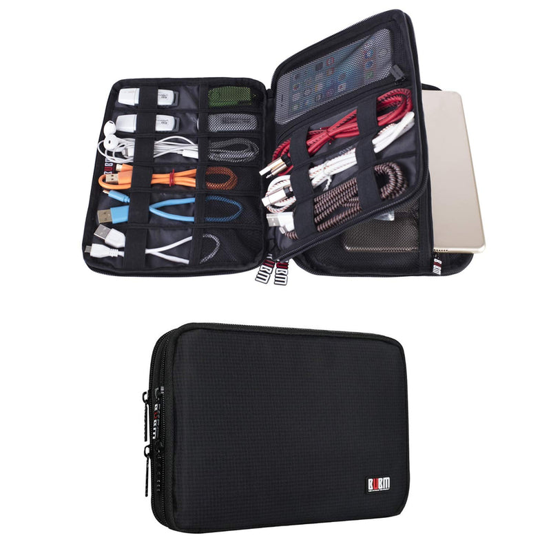 [Australia - AusPower] - BUBM Double Layer Electronic Accessories Organizer, Travel Gadget Bag for Cables, USB Flash Drive, Plug and More, Perfect Size Fits for iPad Mini (Medium, Black) Medium,2-layer 