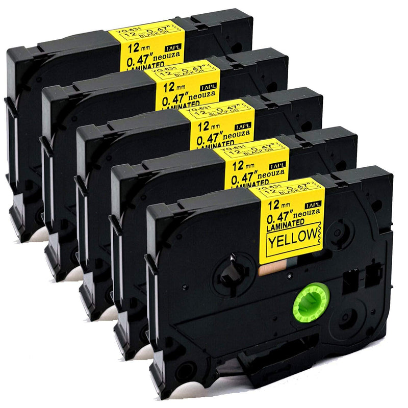 [Australia - AusPower] - NEOUZA Compatible Label Tape Replacement for Brother ptouch Label Tape Black Print on Color Background (1/2inch(12mm), Yellow) 5PK 1/2inch(12mm) 