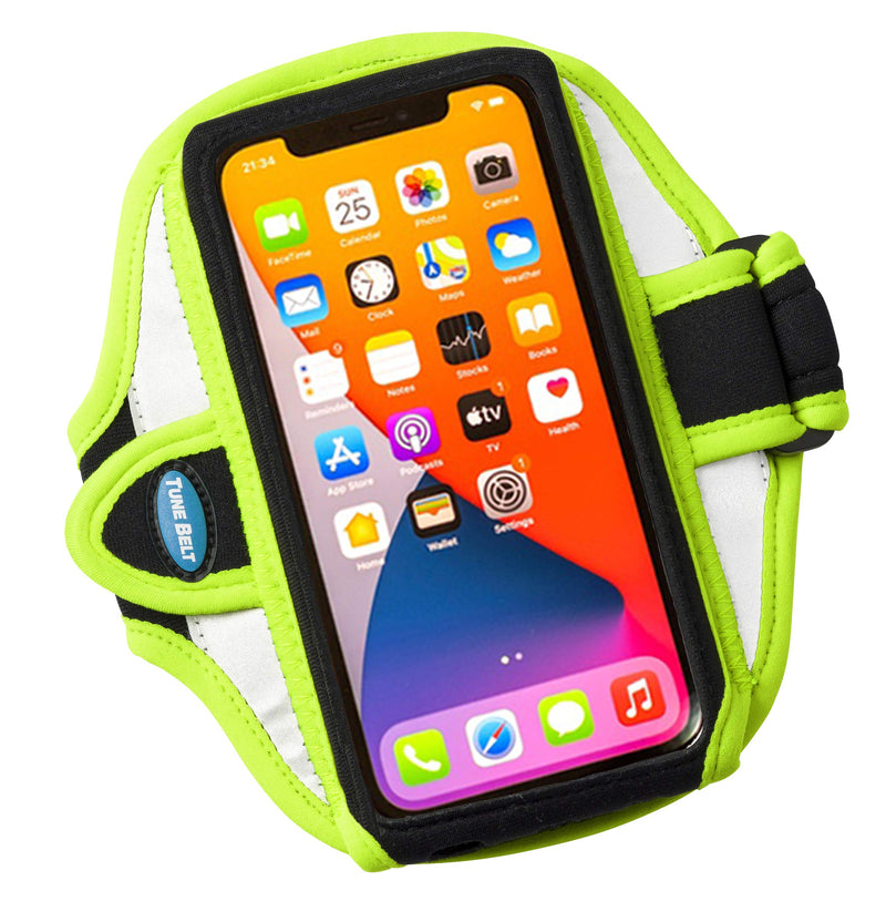 [Australia - AusPower] - Tune Belt AB91 Cell Phone Armband Holder Case for iPhone 13/13 Pro, 12/12 Pro, 11, 11 Pro Max, XS Max, XR, Galaxy S20/S21 Plus & More for Running & Working Out (Black) (Reflective Yellow) Reflective Yellow 