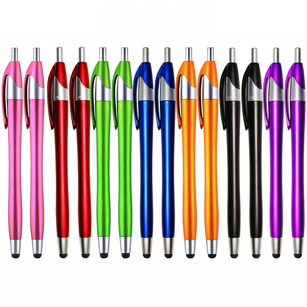 [Australia - AusPower] - SKOLOO Electronic Screen Touch Stylus, Pack of 14, 2-in-1 Click Ball Pen, Ballpoint Pen and Slim Stylus for Universal Tablet Smartphone, Multi-Colored 