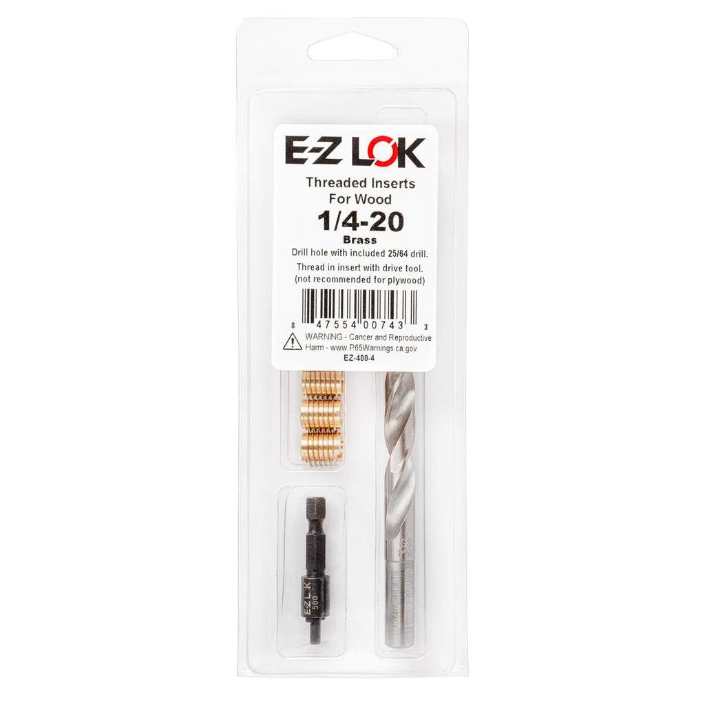 [Australia - AusPower] - E-Z LOK 400-4 Threaded Inserts for Wood, Installation Kit, Brass, Includes 1/4-20 Knife Thread Inserts (5), Drill, Installation Tool 1/4-20 Knife Thread Inserts (5) 