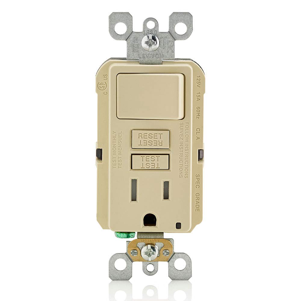 [Australia - AusPower] - Leviton GFSW1-I Self-Test SmartlockPro Slim GFCI Combination Switch Tamper-Resistant Receptacle with LED Indicator, 15-Amp, Ivory 