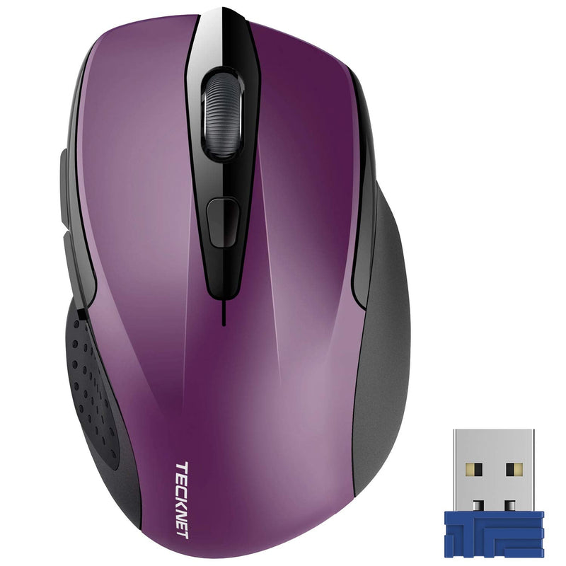 [Australia - AusPower] - Wireless Mouse, TECKNET Pro 2.4G Ergonomic Wireless Optical Mouse with USB Nano Receiver for Laptop,PC,Computer,Chromebook,Notebook,6 Buttons,24 Months Battery Life, 2600 DPI, 5 Adjustment Levels Purple 