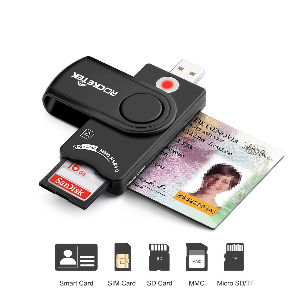 [Australia - AusPower] - USB Smart Card Reader, Rocketek DOD Military USB CAC Memory Card Reader Compatible with Windows, Linux/Unix, MacOS X - Build in SDHC/SDXC/SD Card Reader and Micro SD Card Reader RT-SCR10 