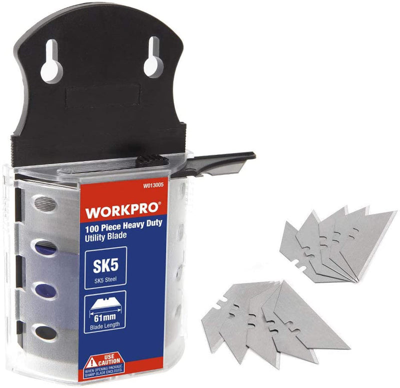 [Australia - AusPower] - WORKPRO Utility Knife Blades, SK5 Steel, 100-Pack with Dispenser 