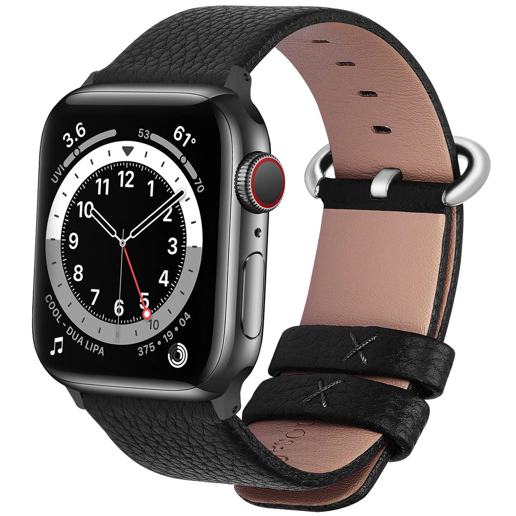 [Australia - AusPower] - Fullmosa Compatible Apple Watch Band 38mm 40mm 41mm 42mm 44mm 45mm Calf Leather Compatible iWatch Band/Strap Compatible Apple Watch SE & Series 7/6/5/4/3/2/1, 44mm 42mm 45mm Black 