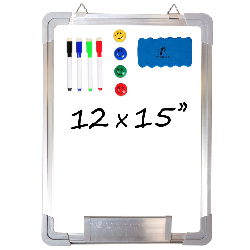 [Australia - AusPower] - Whiteboard Set - Small Dry Erase Board 15 x 12" with 1 Magnetic Dry Eraser, 4 Dry Wipe Markers and 4 Magnets - Mini White Wall Hanging Message Scoreboard for Home Office Desk (15x12" Portrait) 15x12" Portrait 