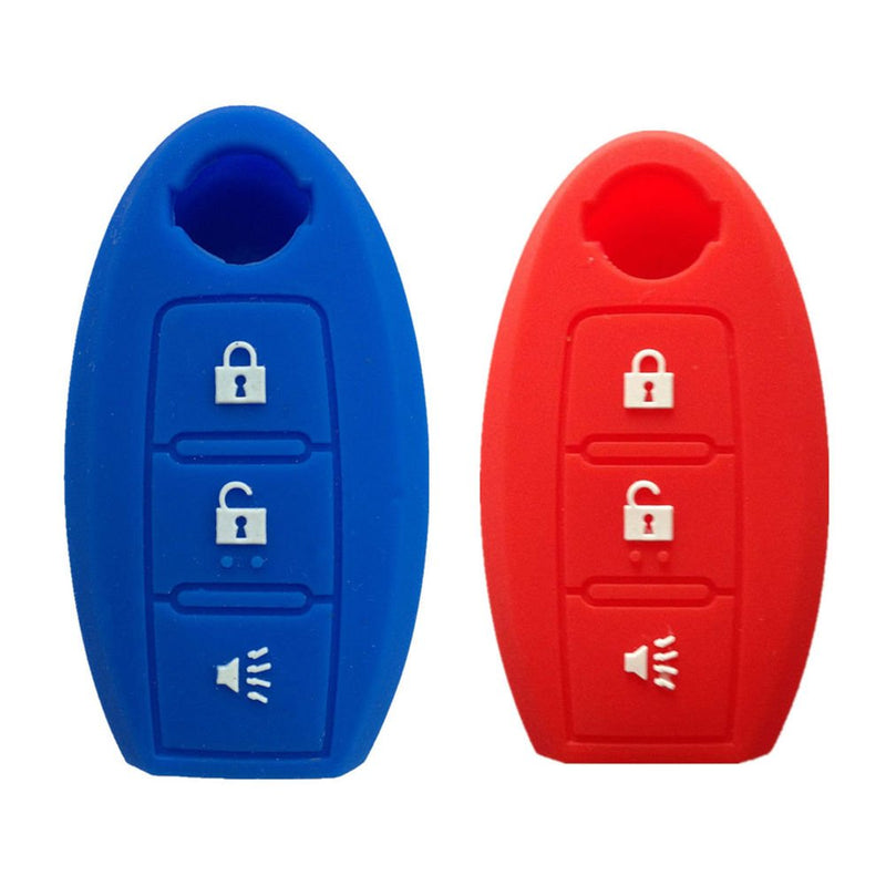 [Australia - AusPower] - Qty 2 (Red and Navy Blue) 3 Buttons Silicone SMART Remote KEY cover case for NISSAN Murano 370Z Versa Rogue Pathfinder Blue and Red 