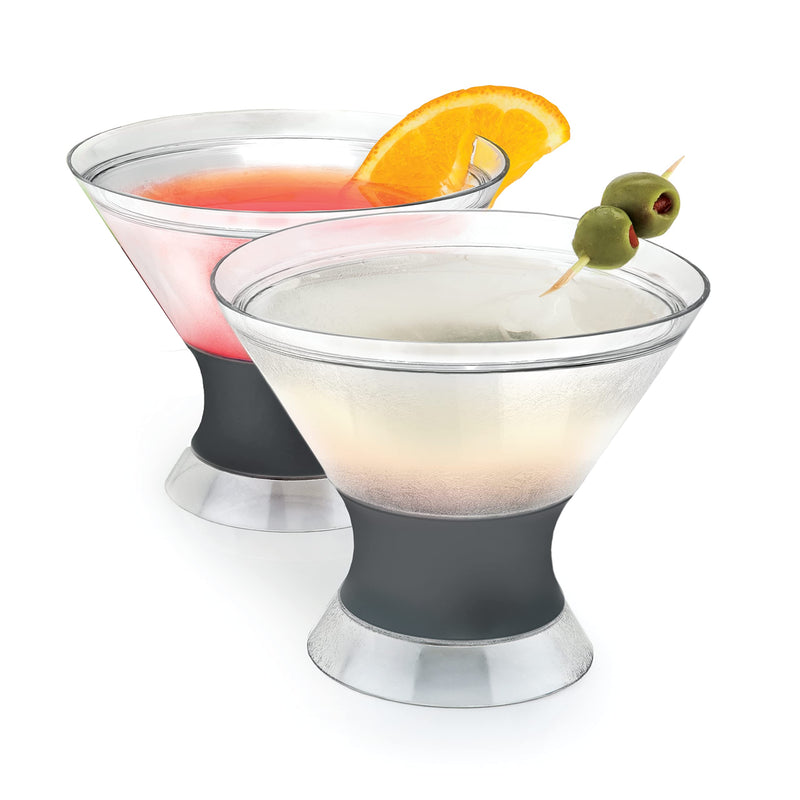 [Australia - AusPower] - HOST Freeze Insulated Martini Cooling Cups, Plastic Freezer Gel Chiller Double Wall Stemless Cocktail Glass Set of 2, 9 oz, Grey Martini Grey - Set of 2 