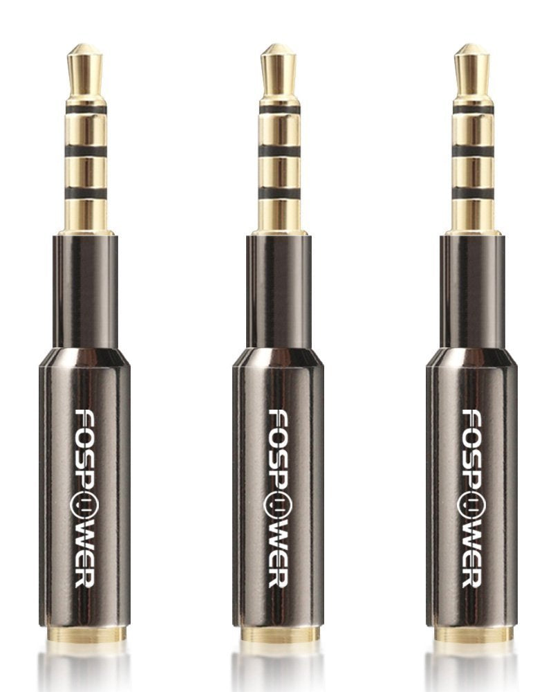 [Australia - AusPower] - FosPower (3 Pack) 3.5mm (1/8") Male to Female Stereo Audio Headphone Jack Adapter [Ultra-Slim Design | 4-Conductor TRRS | 24K Gold Plated Connector] for Phones, Tablets, Headphones & Card Readers 