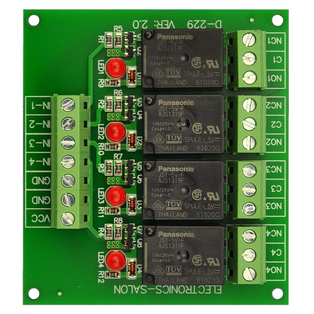 [Australia - AusPower] - Electronics-Salon 4 SPDT 10Amp Power Relay Module, DC 5V Version. 