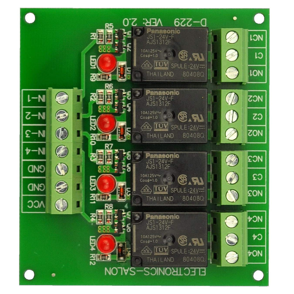 [Australia - AusPower] - Electronics-Salon 4 SPDT 10Amp Power Relay Module, DC 24V Version. 