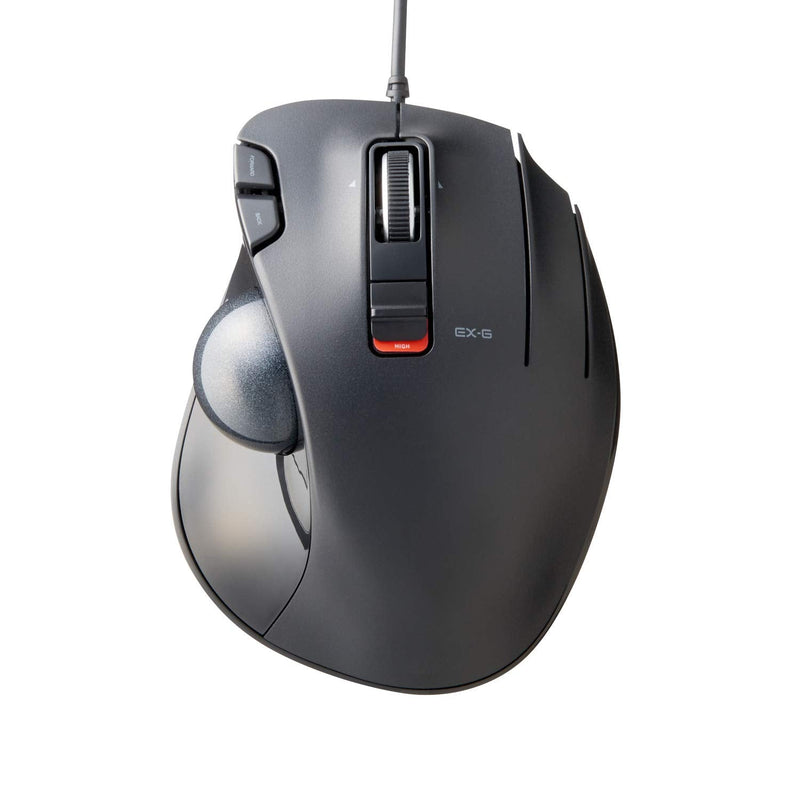 [Australia - AusPower] - ELECOM EX-G Trackball Mouse, Wired, Thumb Control, Sculpted Ergonomic Design, 6-Button Function with Smooth Tracking, Ergonomic Design, Optical Gaming Sensor, Windows11, macOS (M-XT3URBK) Black Ball 