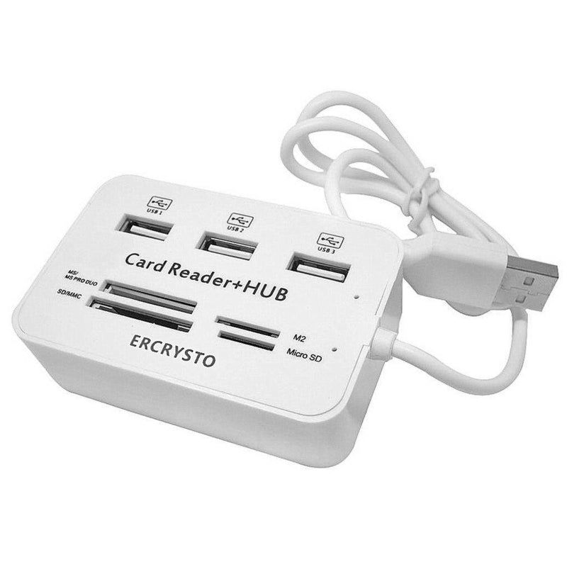 [Australia - AusPower] - ERCRYSTO Card Reader and 3 Ports USB Hub, High Speed External Memory Card Reader (MS, Micro SD,SD/MMC,M2,TF Card), White. 