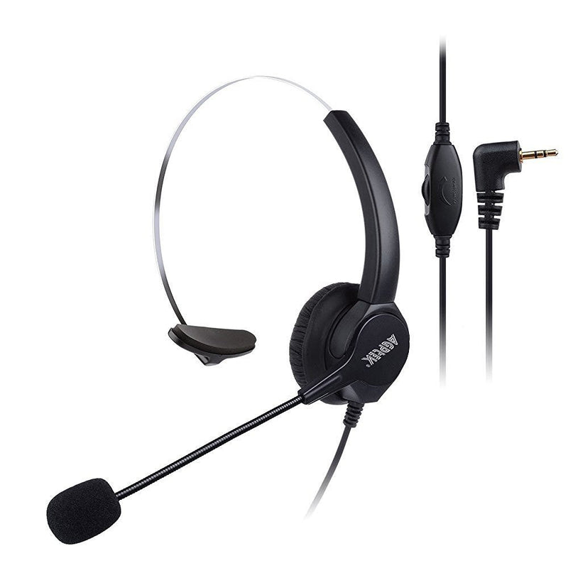 [Australia - AusPower] - AGPtEK® 2.5mm Monaural Headset for Desk Phones, 6FT Hands-Free Noise Cancelling Headphone with Mic, Microphone, Comfort Fit Headband for Office Phones 