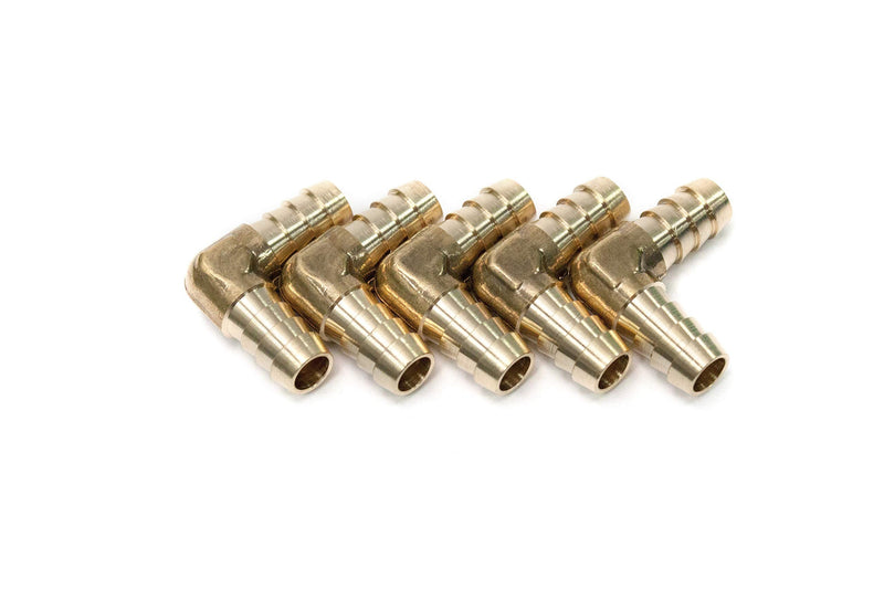 [Australia - AusPower] - LTWFITTING LTWFITTING 90 Deg Elbow Brass Barb Fitting 3/8-Inch x3/8-Inch Hose ID Air/Water/Fuel/Oil/Inert Gases (Pack of 5) 