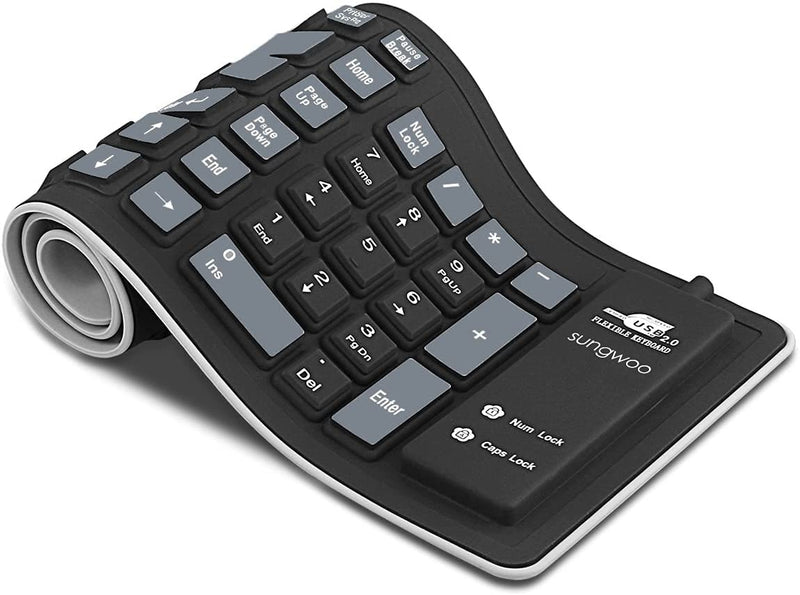 [Australia - AusPower] - sungwoo Foldable Silicone Keyboard USB Wired Waterproof Rollup Keyboard for PC Notebook Laptop (Black+Grey) 