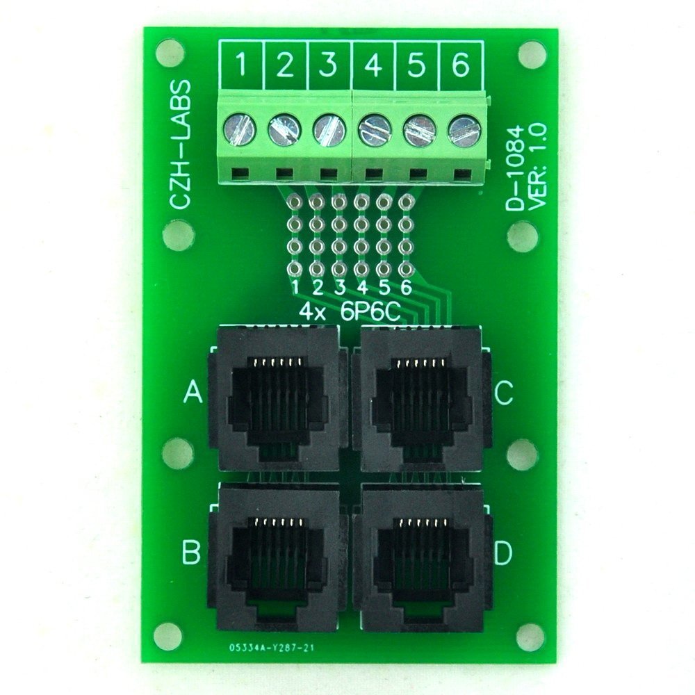 [Australia - AusPower] - Electronics-Salon RJ11/RJ12 6P6C Jack 4-Way Buss Breakout Board, Terminal Block, Connector. 