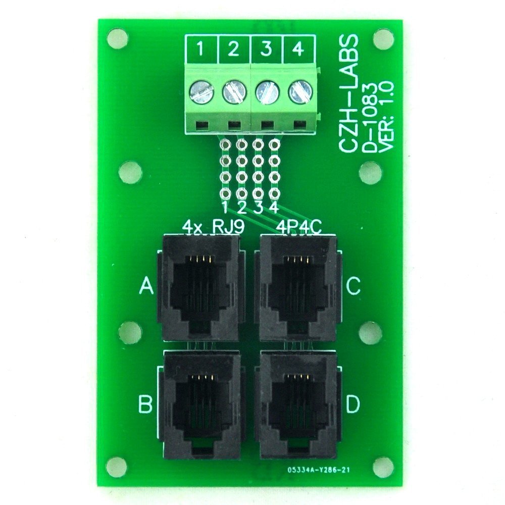 [Australia - AusPower] - Electronics-Salon RJ9 4P4C Jack 4-Way Buss Breakout Board, Terminal Block, Connector. 