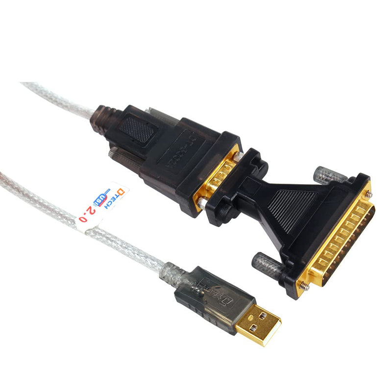 [Australia - AusPower] - DTECH USB to Serial RS232 Cable with DB9 DB25 COM Port Prolific Chip Connect PC Supports Windows 10 8 7 Mac - 6 Feet 