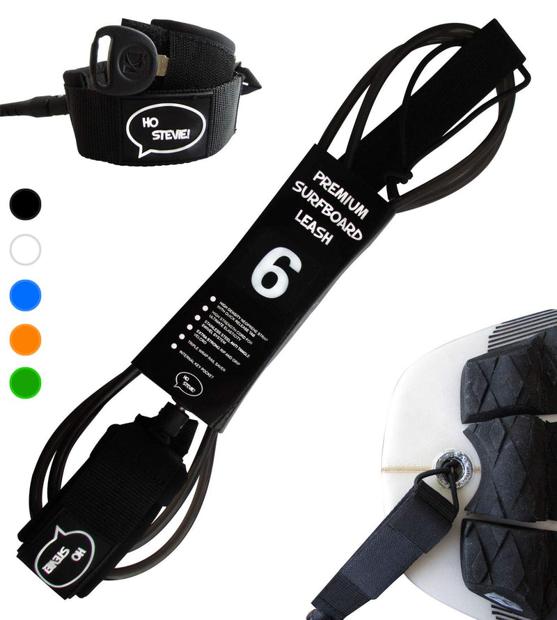 [Australia - AusPower] - Ho Stevie! Premium Surf Leash [1 Year Warranty] Maximum Strength, Lightweight, Kink-Free, for All Types of Surfboards. 7mm Thick (1/4") 6/7/8/9 Feet Black 6 Feet 