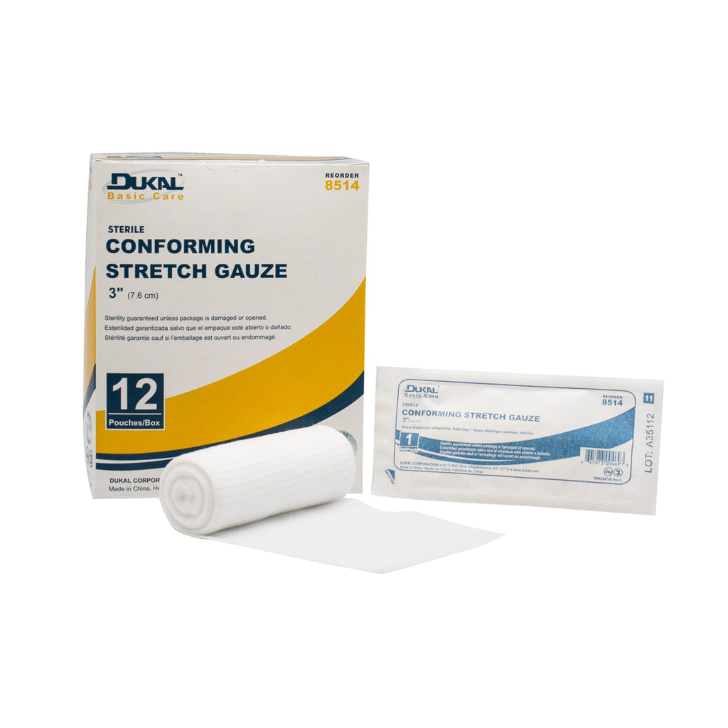 [Australia - AusPower] - DUKAL 8514 - 96 Rolls Basic Care Conforming Stretch Gauze Bandage, 3", Sterile 