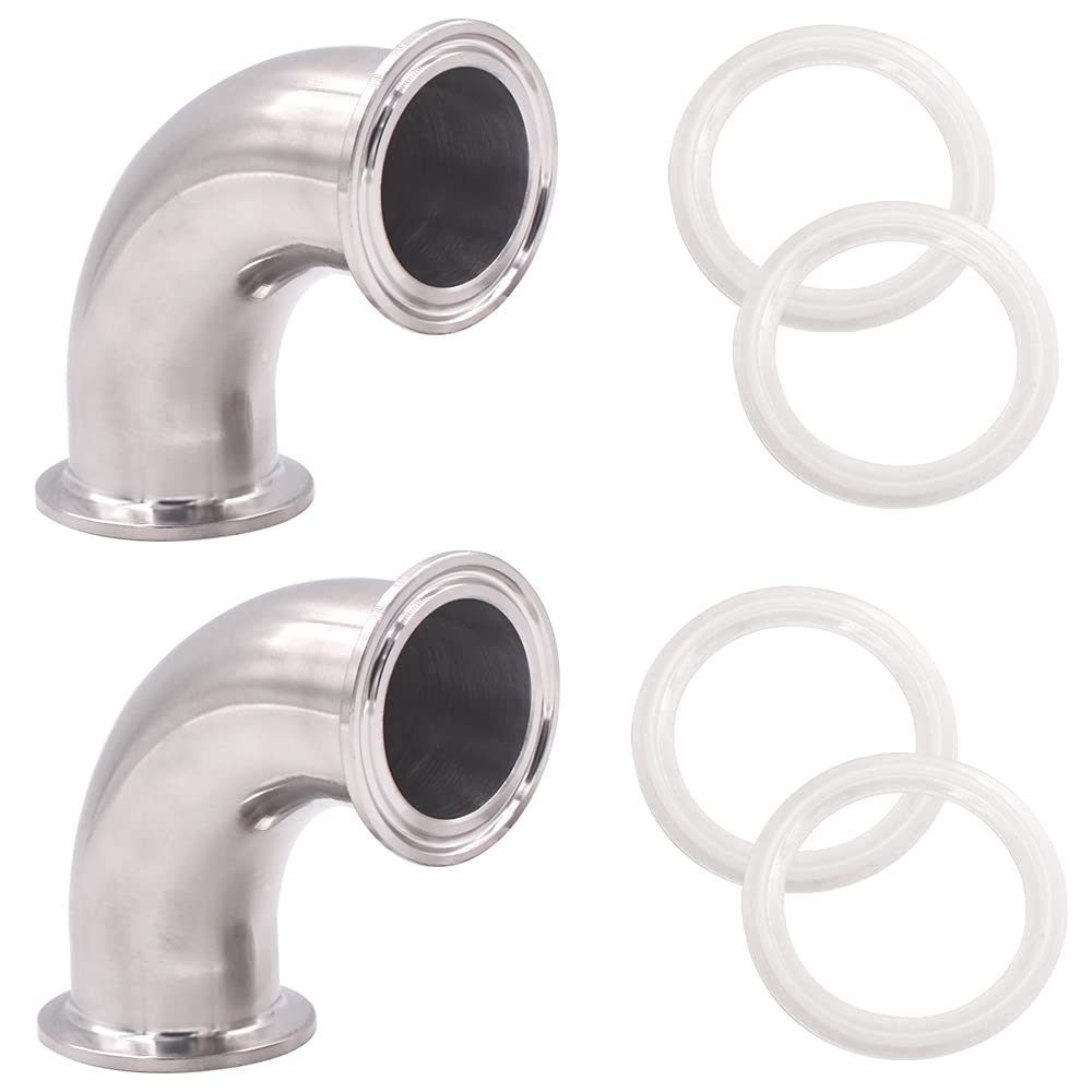 [Australia - AusPower] - DERNORD 2 Pack 1.5" Tube OD Sanitary Ferrule Elbow 90 Degree Pipe Fitting with 2 Silicone Gaskets SUS304 Tri Clamp 1.5 Inch 