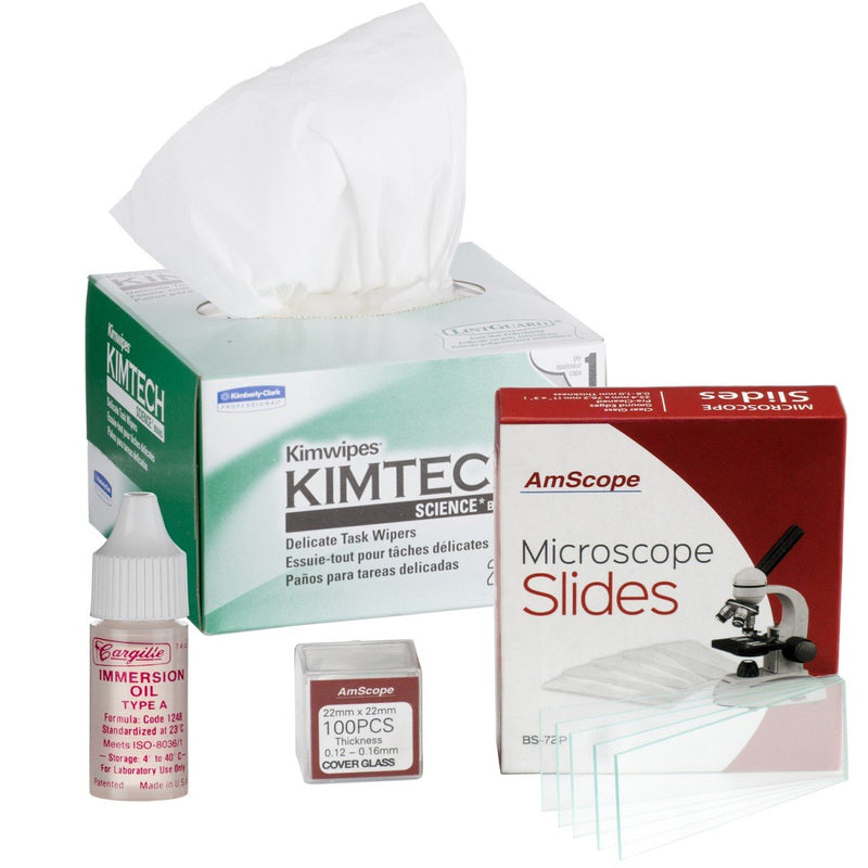 [Australia - AusPower] - AmScope MLA-WPKIM-72P100S22 Professional Operation and Maintenance Kit for Microscopes - Slides, Immersion Oil and Cleaning Package 