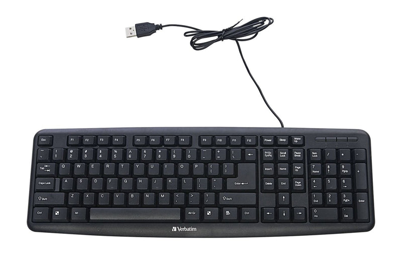 [Australia - AusPower] - Verbatim Slimline Full Size Wired Keyboard USB Plug-and-Play Compatible with PC, Laptop - Frustration Free Packaging Black 
