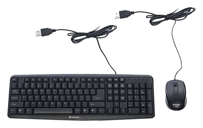 [Australia - AusPower] - Verbatim Slimline Wired Keyboard and Mouse Combo, Optical Wired Mouse, Full-Size Keyboard, USB Plug-and-Play, Compatible with PC, Laptop - Frustration Free Packaging Black Wired Keyboard & Mouse 