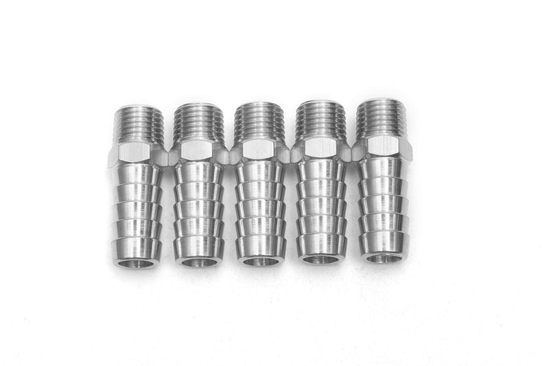 [Australia - AusPower] - LTWFITTING Bar Production Stainless Steel 316 Barb Fitting Coupler/Connector 1/2" Hose ID x 1/4" Male NPT Air Fuel Water (Pack of 5) 