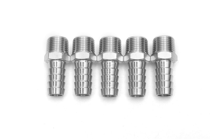 [Australia - AusPower] - LTWFITTING Bar Production Stainless Steel 316 Barb Fitting Coupler/Connector 1/2" Hose ID x 3/8" Male NPT Air Fuel Water (Pack of 5) 