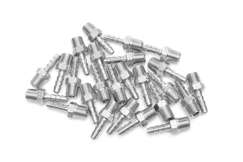 [Australia - AusPower] - LTWFITTING Bar Production Stainless Steel 316 Barb Fitting Coupler/Connector 3/16" Hose ID x 1/8" Male NPT Air Fuel Water (Pack of 25) 