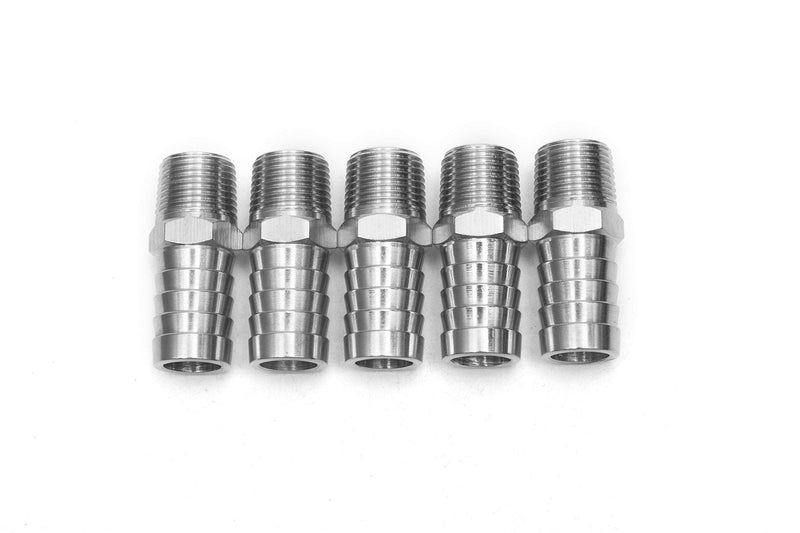 [Australia - AusPower] - LTWFITTING Bar Production Stainless Steel 316 Barb Fitting Coupler/Connector 5/8" Hose ID x 3/8" Male NPT Air Fuel Water (Pack of 5) 