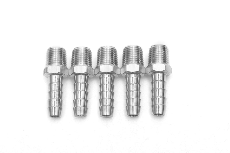 [Australia - AusPower] - LTWFITTING Bar Production Stainless Steel 316 Barb Fitting Coupler/Connector 1/4" Hose ID x 1/8" Male NPT Air Fuel Water(Pack of 5) 