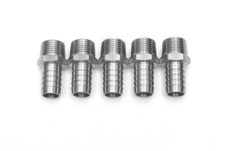 [Australia - AusPower] - LTWFITTING Bar Production Stainless Steel 316 Barb Fitting Coupler/Connector 5/8" Hose ID x 1/2" Male NPT Air Fuel Water (Pack of 5) 