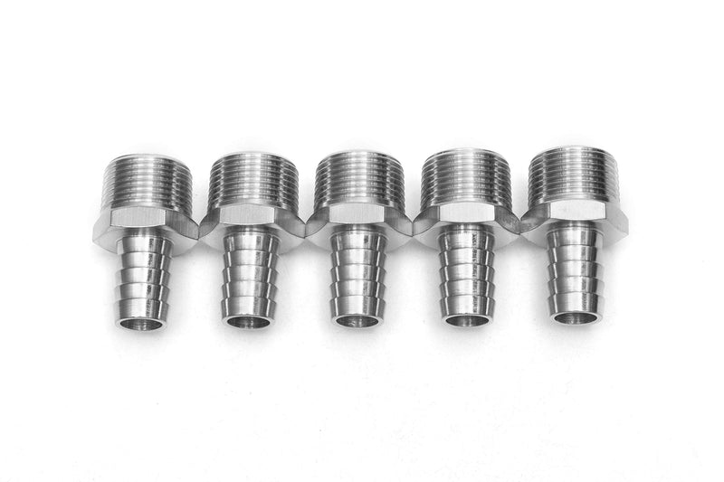 [Australia - AusPower] - LTWFITTING Bar Production Stainless Steel 316 Barb Fitting Coupler/Connector 5/8" Hose ID x 3/4" Male NPT Air Fuel Water (Pack of 5) 