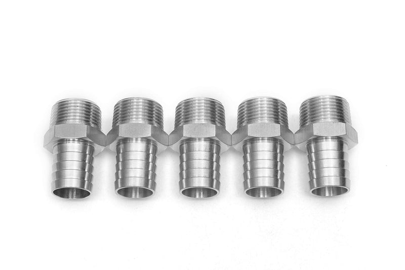 [Australia - AusPower] - LTWFITTING Bar Production Stainless Steel 316 Barb Fitting Coupler/Connector 1" Hose ID x 1" Male NPT Air Fuel Water (Pack of 5) 