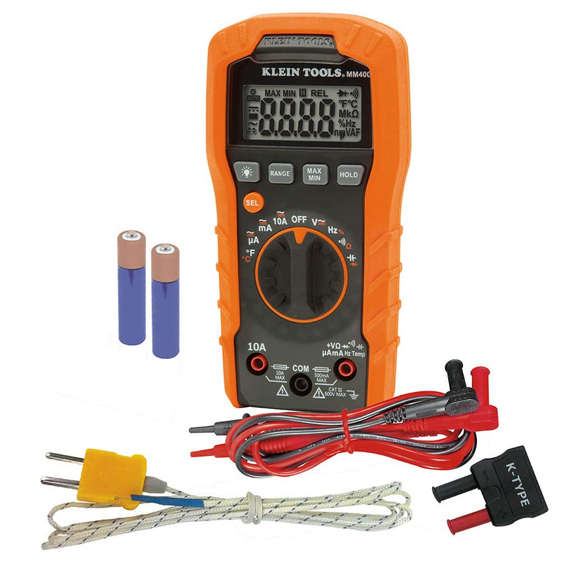 [Australia - AusPower] - Klein Tools MM400 Multimeter, Digital Auto Ranging, AC/DC Voltage, Current, Capacitance, Frequency, Duty-Cycle, Diode, Continuity, Temp 600V 