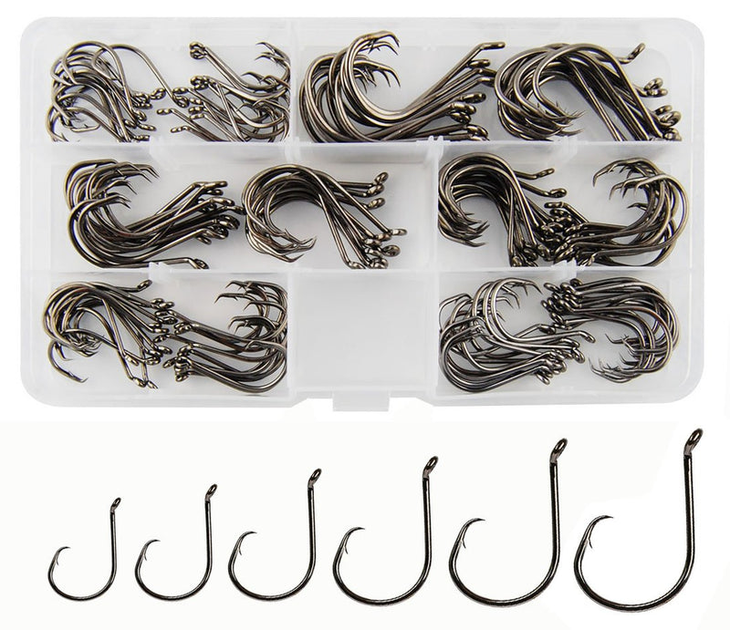 [Australia - AusPower] - Circle Hooks Saltwater Fishing Hooks, 150PCS Fishing Circle Hooks 2X Strong Offset Octopus Catfish Fishing Hooks Assortment High Carbon Steel Bait Fishing Hooks Kit – Size #1 1/0 2/0 3/0 4/0 5/0 