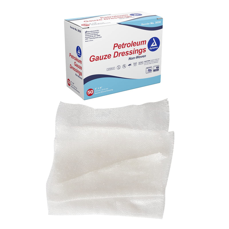 [Australia - AusPower] - Dynarex Sterile Petroleum Non Adhering Gauze Dressing for Wounds, 3" x 9", 50 Count 50 Count (Pack of 1) 