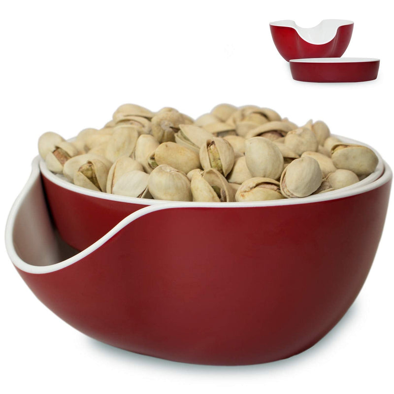 [Australia - AusPower] - Pistachio Bowl, Snack Serving Dish, Double Peanut Bowl with Seeds Shell Storage, Red 