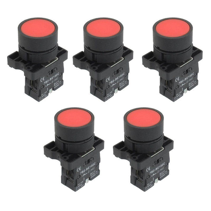 [Australia - AusPower] - uxcell A12082000ux0371 1 NC N/C Red Sign Momentary Push Button Switch, 600V, 10 Amp, ZB2-EA42, 5pcs 22 mm 
