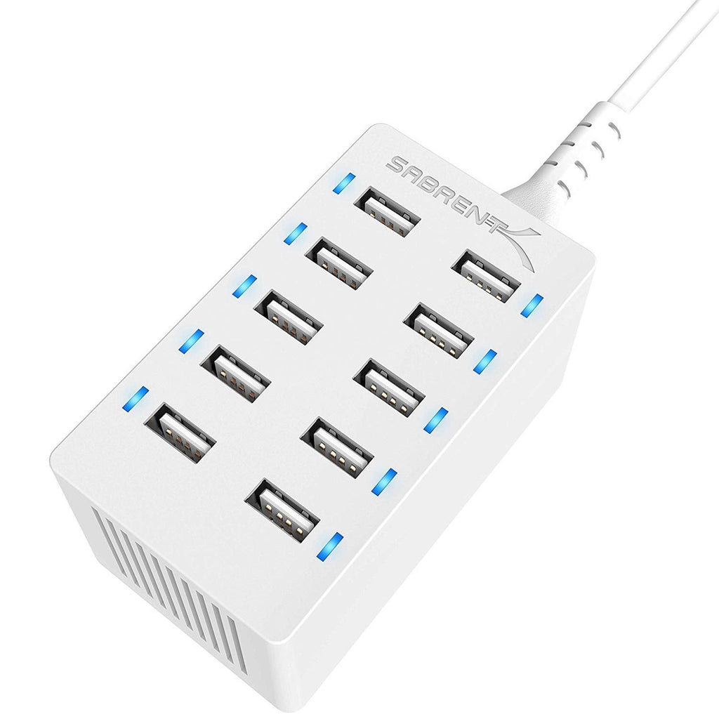 [Australia - AusPower] - Sabrent 60 Watt (12 Amp) 10-Port [UL Certified] Family-Sized Desktop USB Rapid Charger. Smart USB Charger with Auto Detect Technology [White] (AX-TPCS-W) 