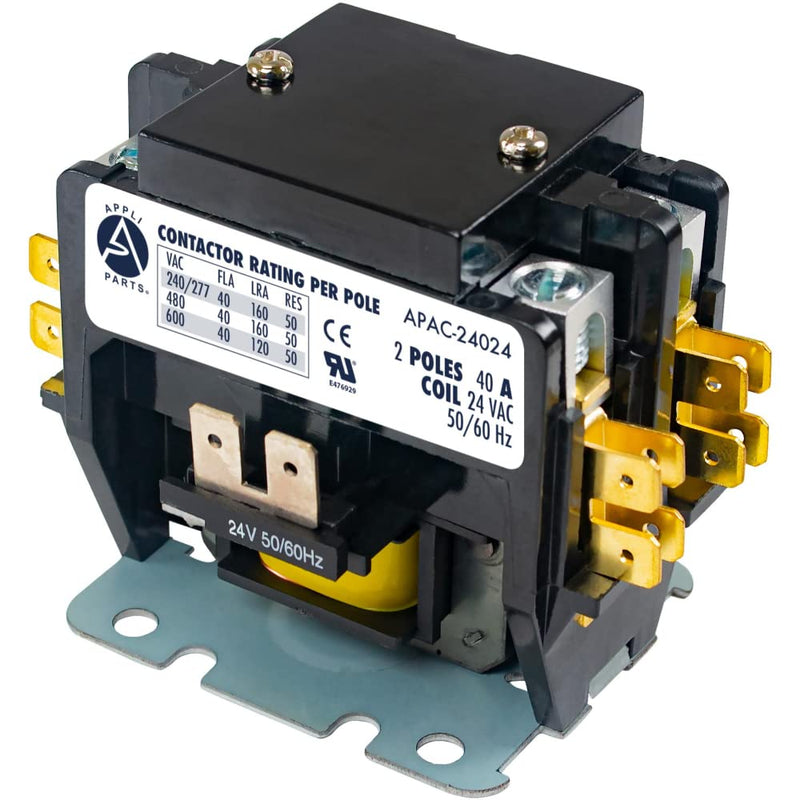 [Australia - AusPower] - Appli Parts APAC-24024 Heavy Duty 2 Poles Contactor 40 Amp 24 Volts Coil Replacement for ac Compressor and Electrical Applications UL Certified 476929 2 Pole 24 Volts 